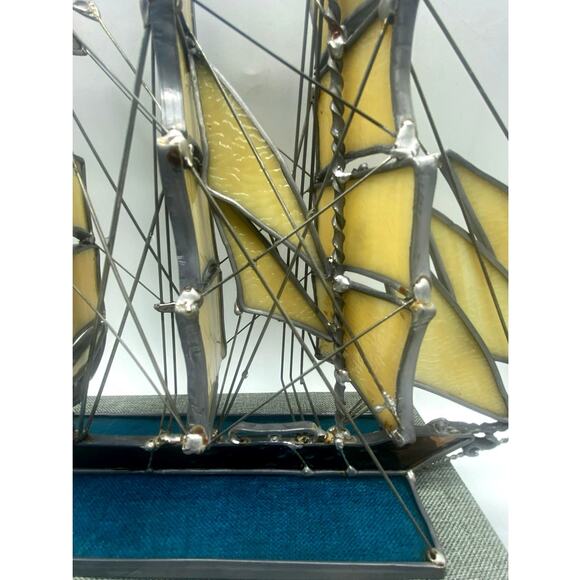 Stained Glass Staysail Sailing Ship The base has the ship sailing‎ blue ocean - Picture 3 of 13